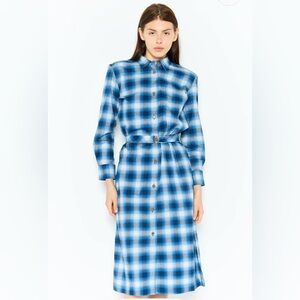 Tommy Hilfiger Blue Plaid Midi Shirt Dress with Waist Tie